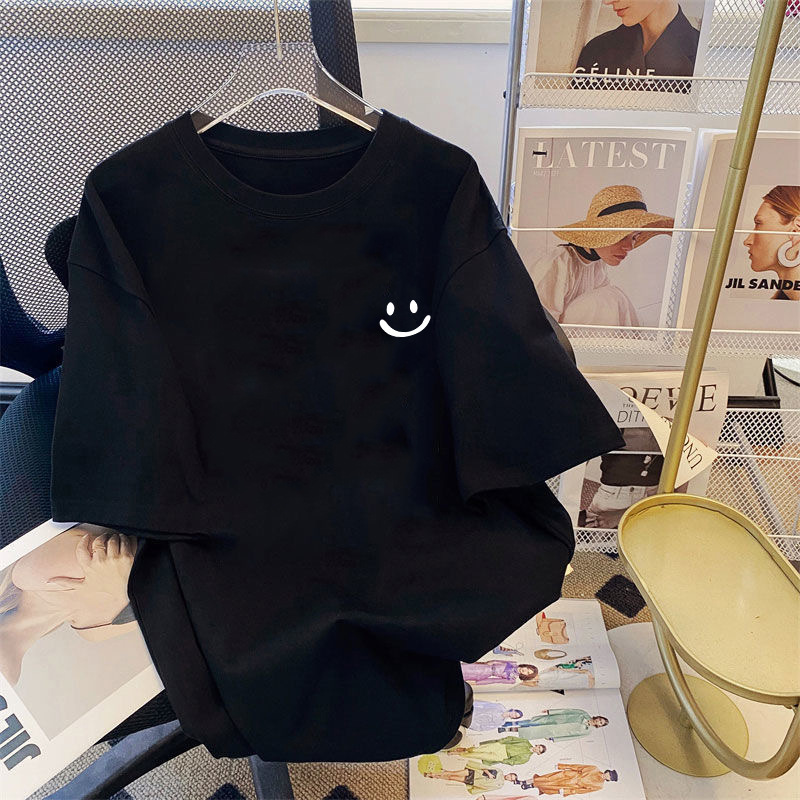 Ice silk short sleeve black small smiley face