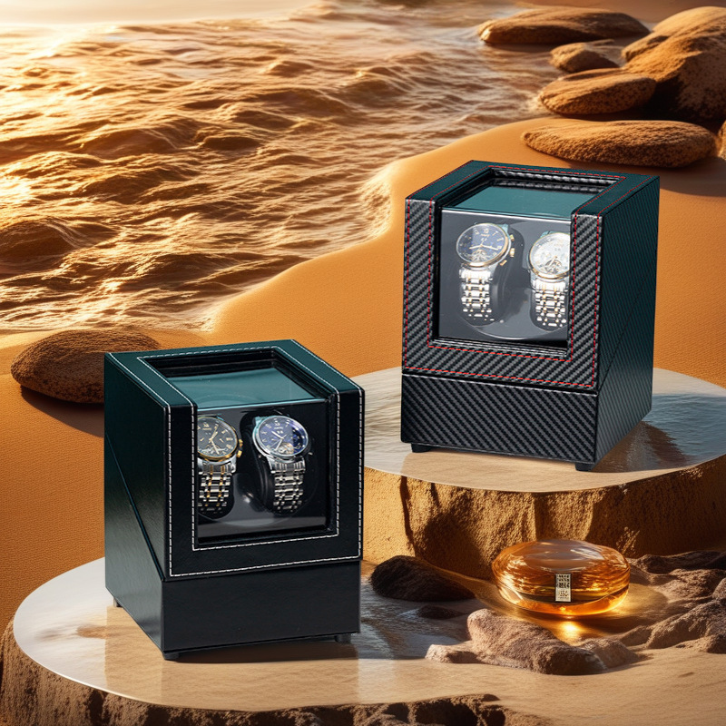 Watch Shaker 2-Position Pu Watch Shaker Double-Head Carbon Fiber Watch Shaker Mechanical Watch Automatic Watch Box in Stock