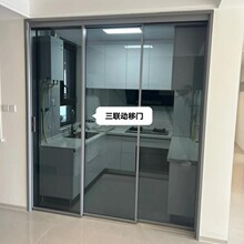 三联动推拉门客厅阳台门超白玻璃厨房门钛镁合金移门极窄推拉门
