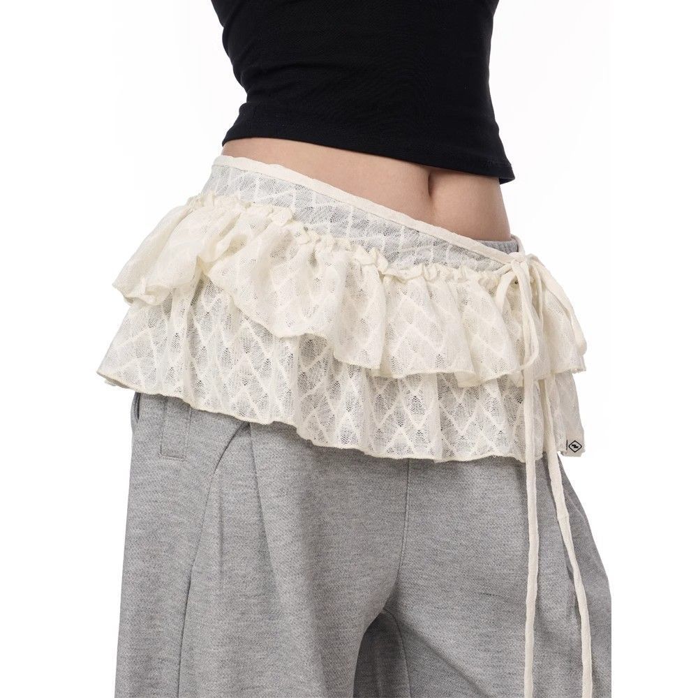 2025 New Heavy-Duty Lace Ruffled Short Apron Skirt with Decorative Trim