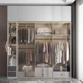 玻璃衣柜推拉门现代简约滑移趟门衣橱家用卧室轻奢衣帽间组合柜子