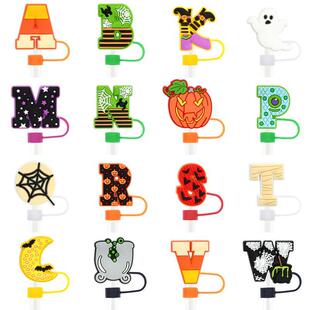 Creative Halloween Series Pvc Soft Glue 10mm Straw Cap Dust Plug DIY Party Straw Decoration Accessories
