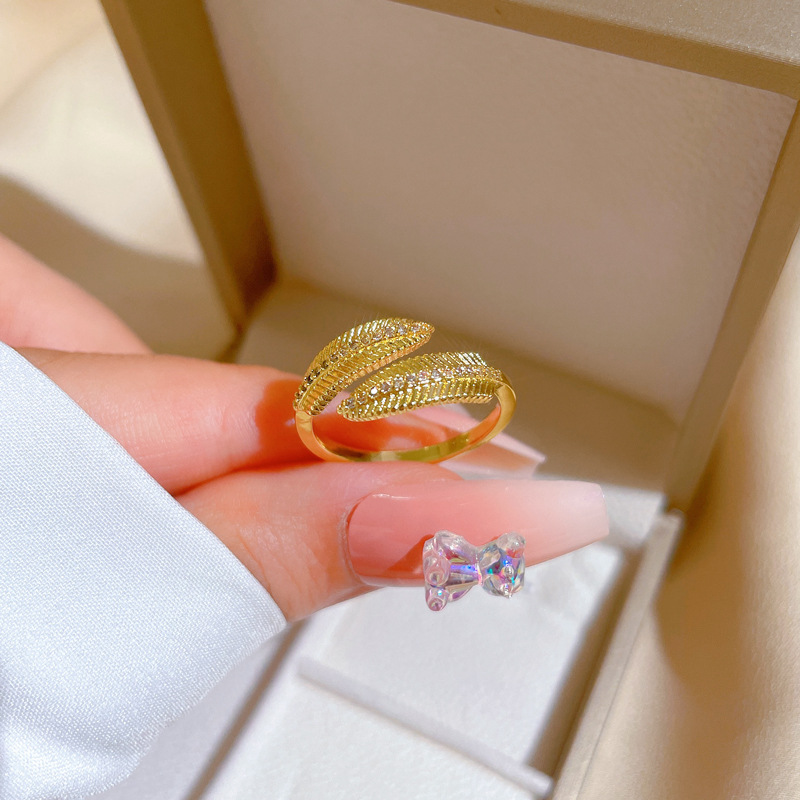 Damen Designer Ring In Offenem Blatt Design Light Luxury Schmuck_voghion.com