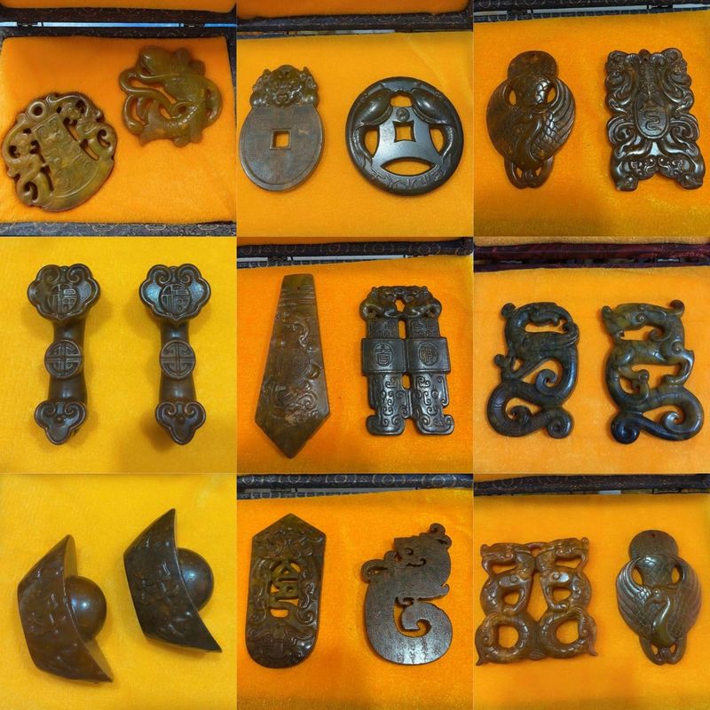 直播供货仿古做旧工艺品岫玉做旧 古风配饰 福字吉祥套盒玉牌批发|undefined