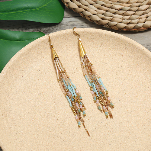 European and American Bohemian ethnic style earrings hand-woven retro holiday versatile temperament earrings women's long earrings