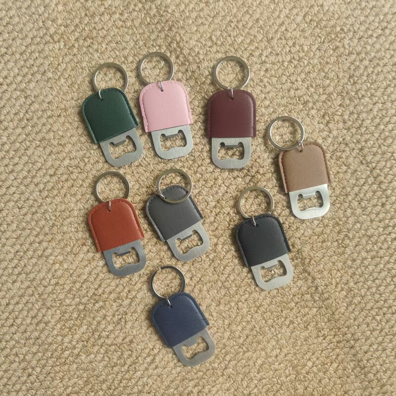 Stainless Steel Bottle Opener Keychain Mini Portable Creative Pu Leather Beer Opener Can Opener Pendant