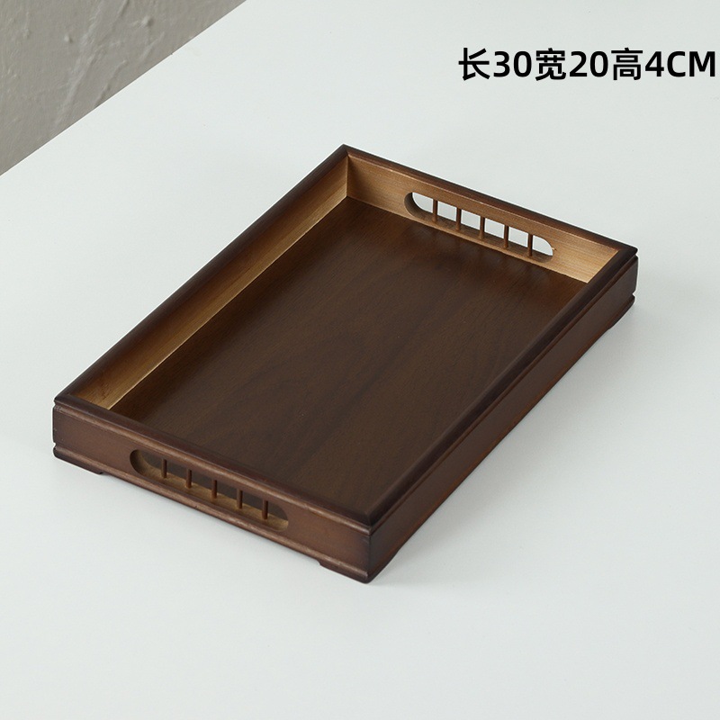 30*20*4 [Walnut color round rhyme handle tray small]