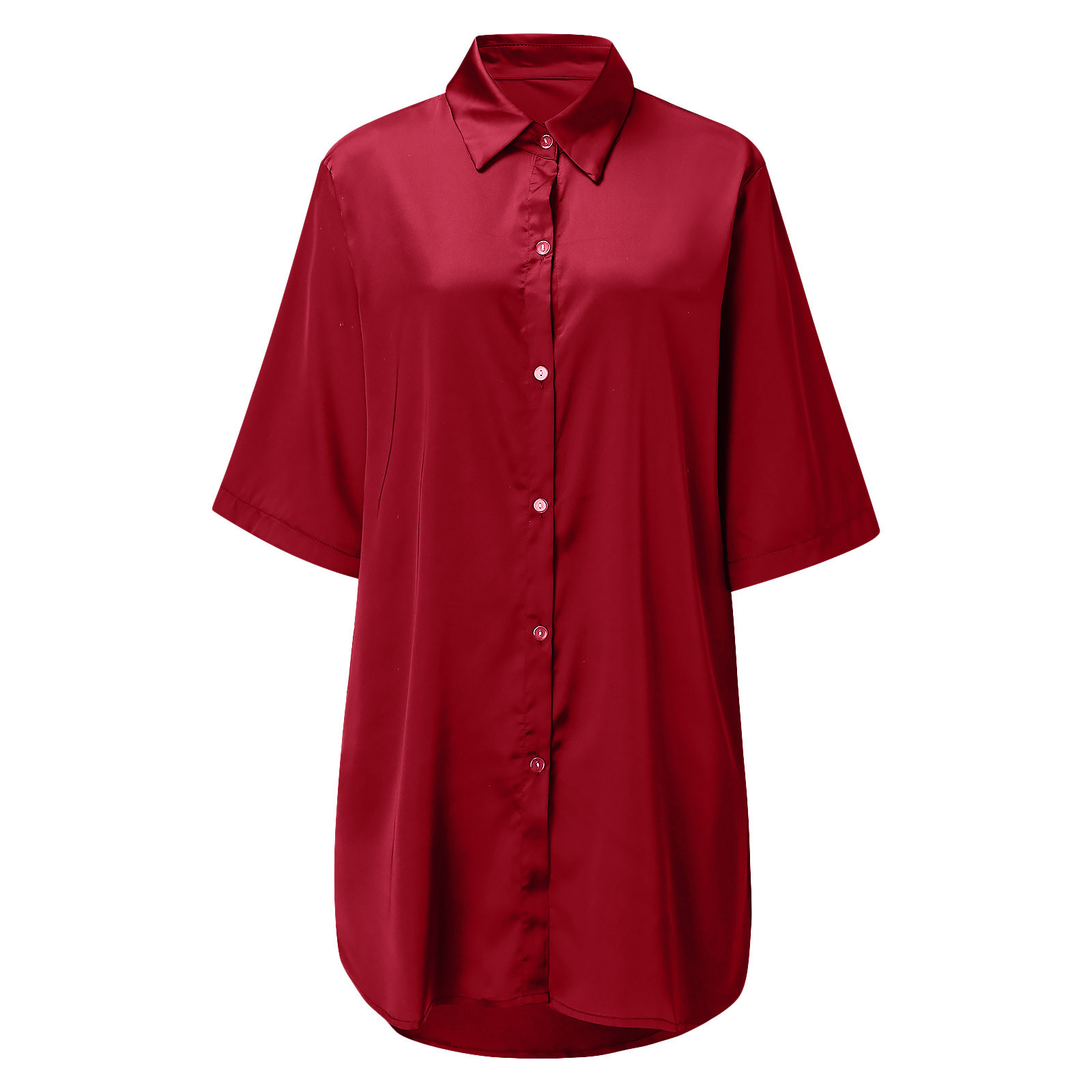 Solid Color Silky Shirt For Home Wear