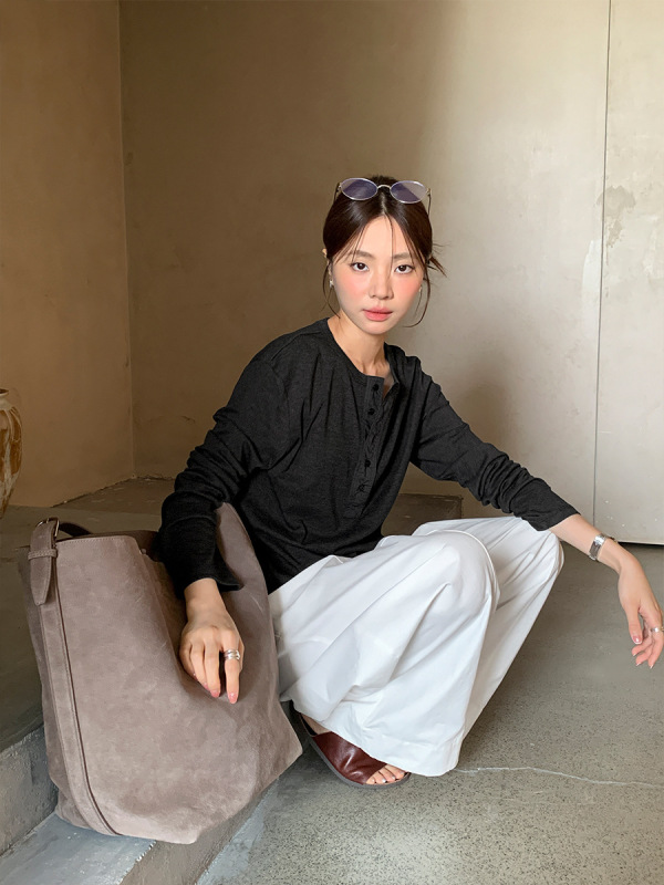 广州十三行2025秋亨利领单排扣柔软亲肤休闲百搭针织打底女02986|undefined