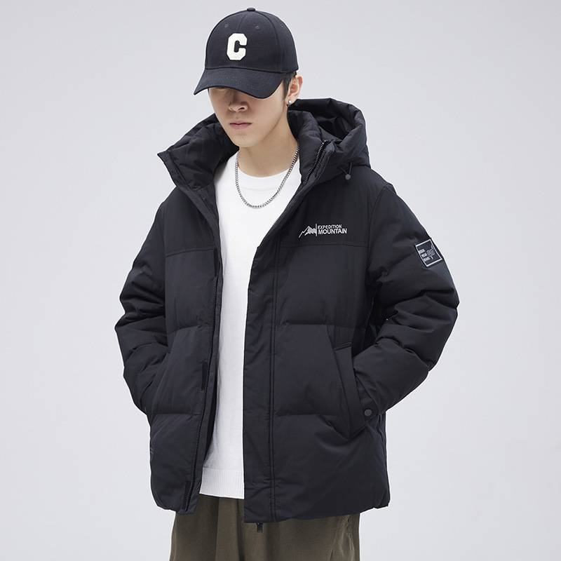 겨울 새로운 블랙 후드 다운 재킷 남자의 느슨한 플러스 사이즈 짧은 학생 두꺼운 따뜻한 캐주얼 재킷 트렌디 브랜드
