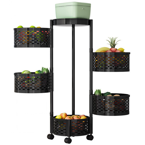 Kitchen vegetable storage rack, multi-layer floor-to-floor rotating vegetable basket installation, household fruit multifunctional snack storage rack