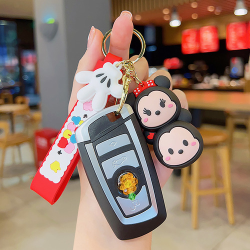 Cartoon Cute Strawberry Bear Jenga Keychain Mickey Minnie Car Bag Couple Female Keychain Small Gift
