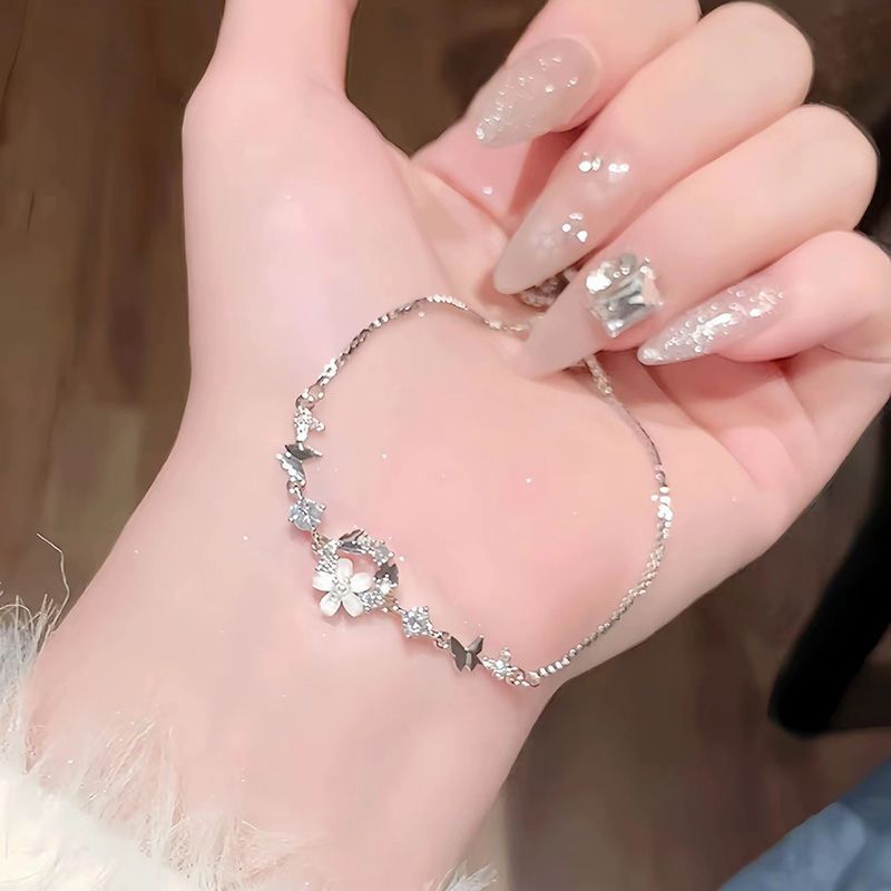逃蝴蝶可调节学生手链幸运少女心花在公主轻奢999纯银手链女|undefined