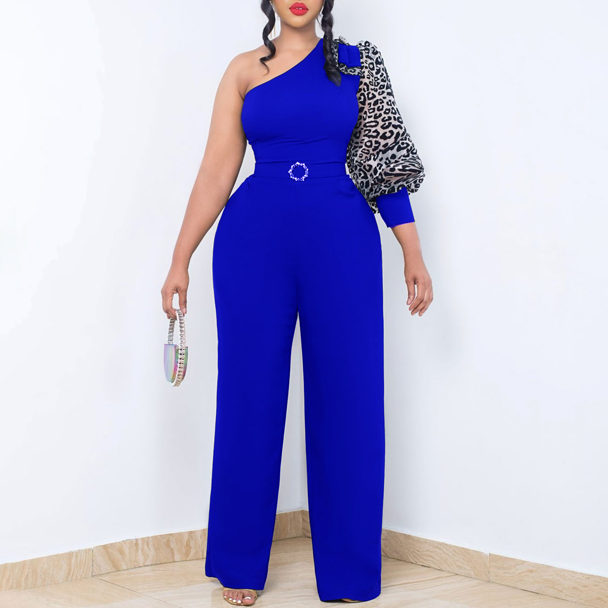 Women's Clothing Slanted Shoulders Sexy Waist Waist Temperament Wide Leg_voghion.com