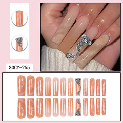 漸變條紋小熊掛件跨境專供長水管穿戴甲美甲貼片ins風假指甲批發