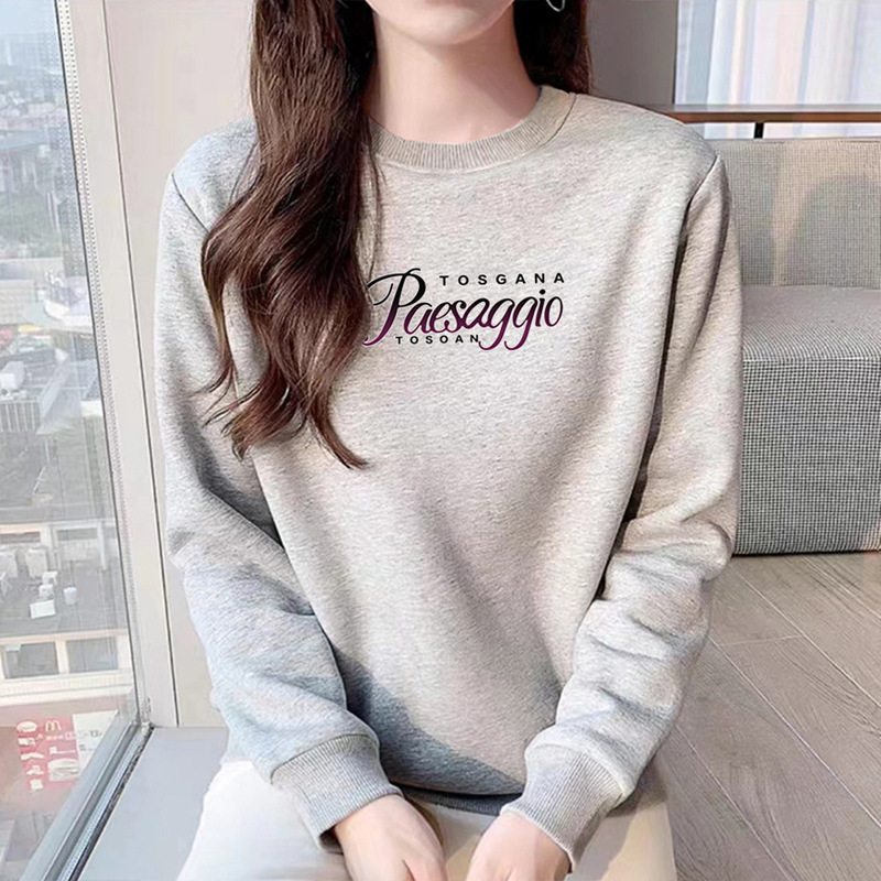 Cotton Right Shoulder Sweatshirt Loose Round Neck Sports Women's Sweatshirt Top Long-Sleeved Printed Casual Slimming Korean Style Versatile Cotton Right Shoulder Sweatshirt Loose Round Neck Sports Women's Sweatshirt Top Long-Sleeved Printed Casual Slimming Korean Style Versatile