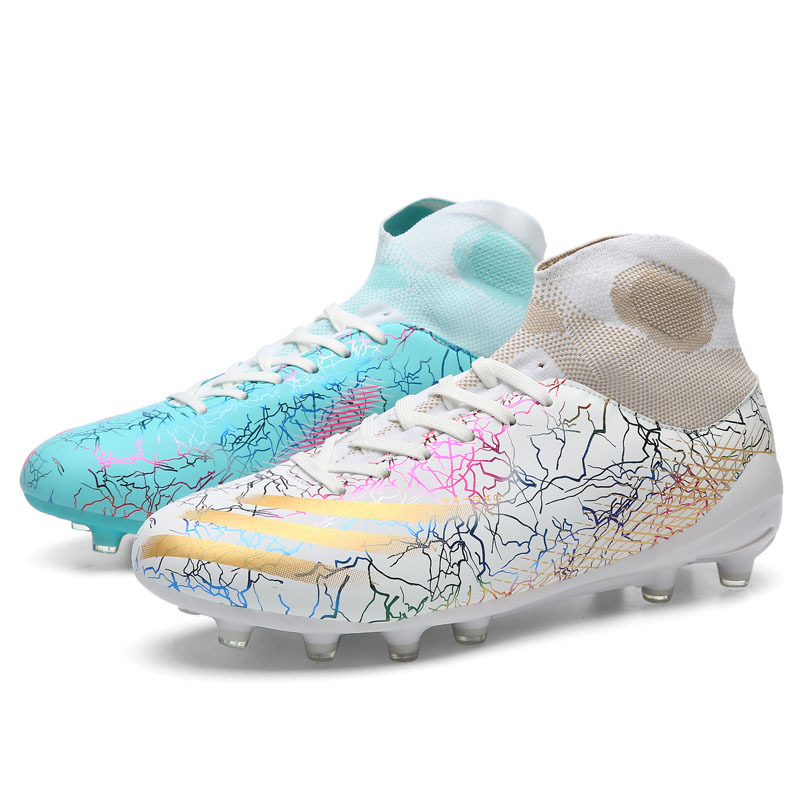 Nuevos fabricantes al por mayor zapatos de fútbol hombres transpirables patos mandarín fisión alta uñas zapatos de fútbol hierba más tamaño entrenamiento