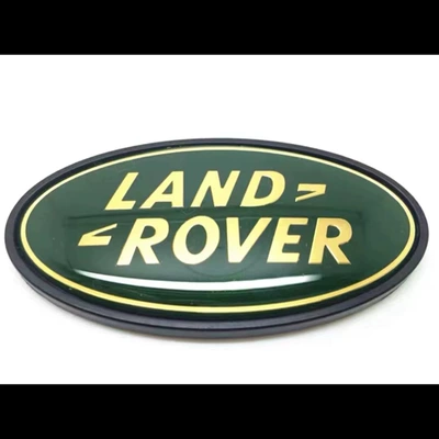 front and rear logo, Car logo - gold-lettering-on-green-background-black-base