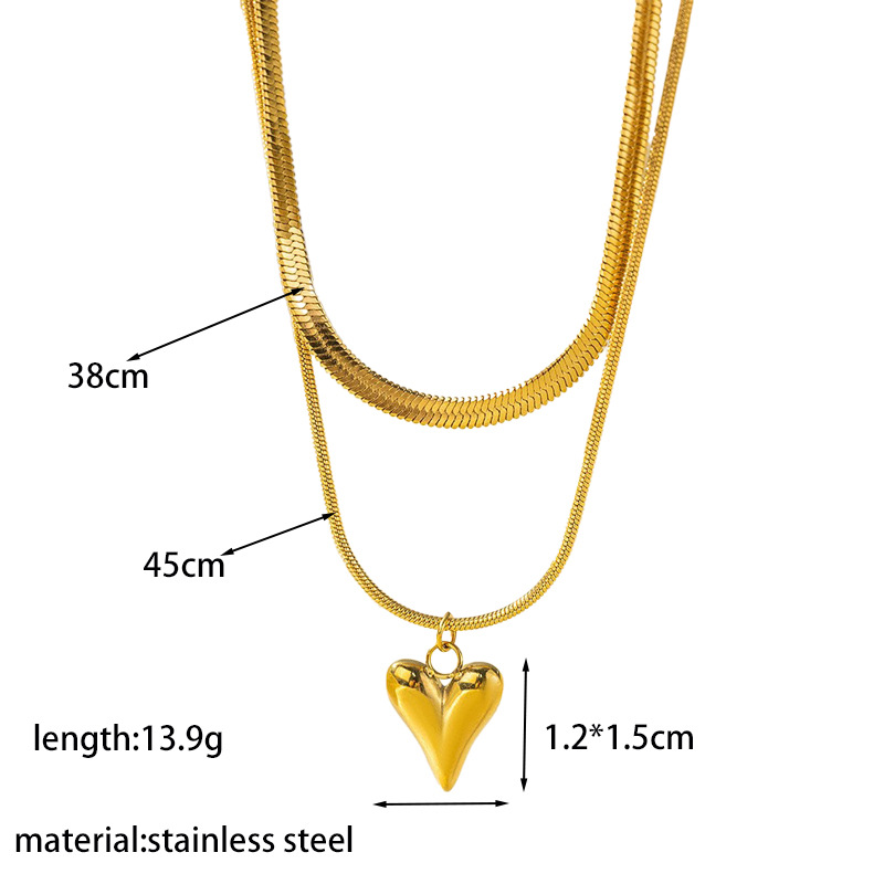 【XKN1253】더블 레이어 하트 목걸이 골드
