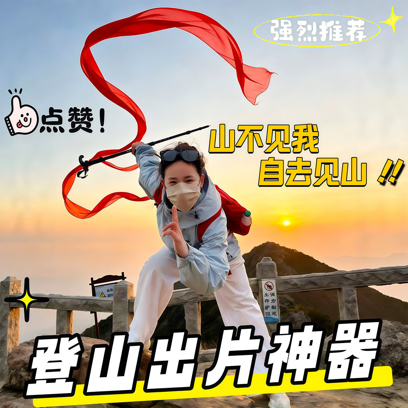 登山杖红飘带超长丝带装饰户外爬山登顶旅游纪念道具拍照出片批发