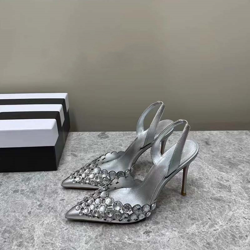 New super perfect rhinester shallow thin heel pointed shoes women's Roman hollow high heels women's sandals_voghion.com
