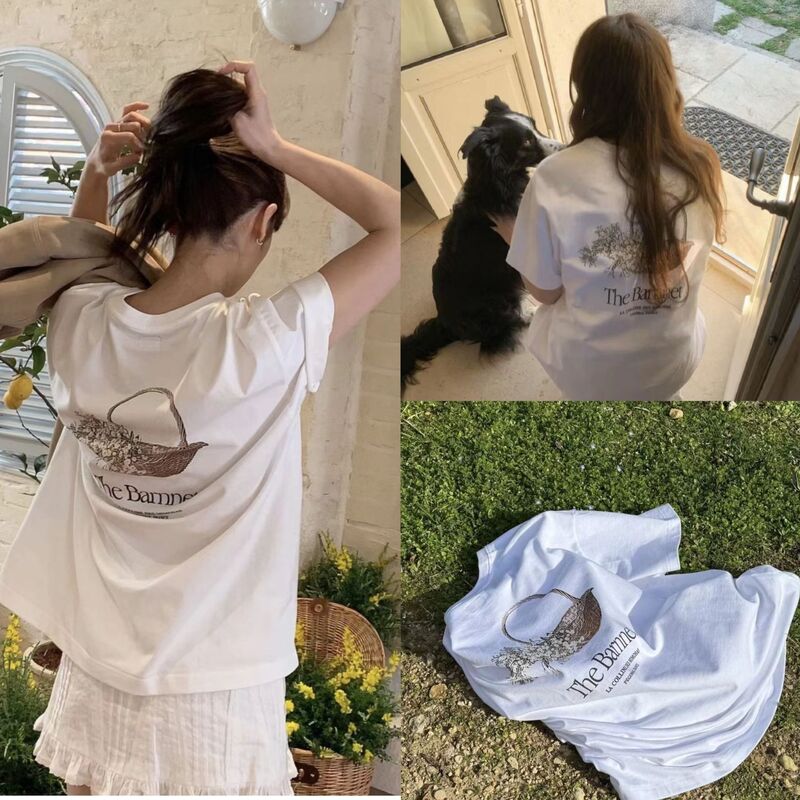 Korean Niche Dongdaemun 2026 Spring/Summer New Versatile Loose Floral Logo Print Short-Sleeve T-Shirt for Women Korean Niche Dongdaemun 2026 Spring/Summer New Versatile Loose Floral Logo Print Short-Sleeve T-Shirt for Women