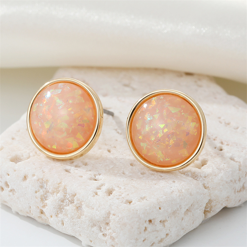 European Cross-Border Sold Jewelry Bohemian Retro Simple round Resin Earrings Opal Geometric Ear Stu
