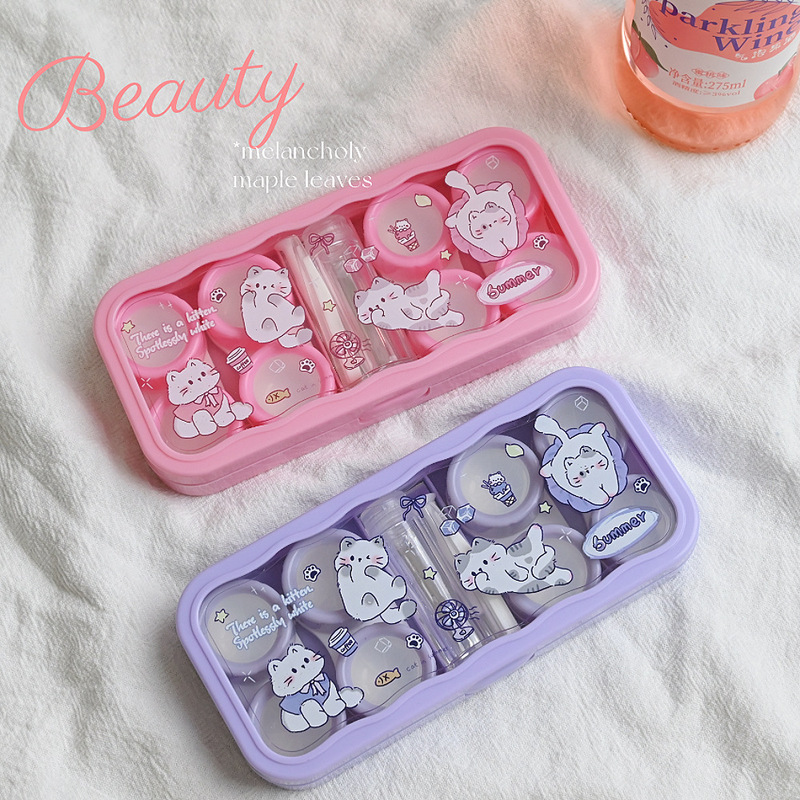 Cute Cat with Mirror Multi-Grids Contact Lens Companion Box Ins Style Four-Pack Care Box Portable Contact Lens Box Cute Cat with Mirror Multi-Grids Contact Lens Companion Box Ins Style Four-Pack Care Box Portable Contact Lens Box