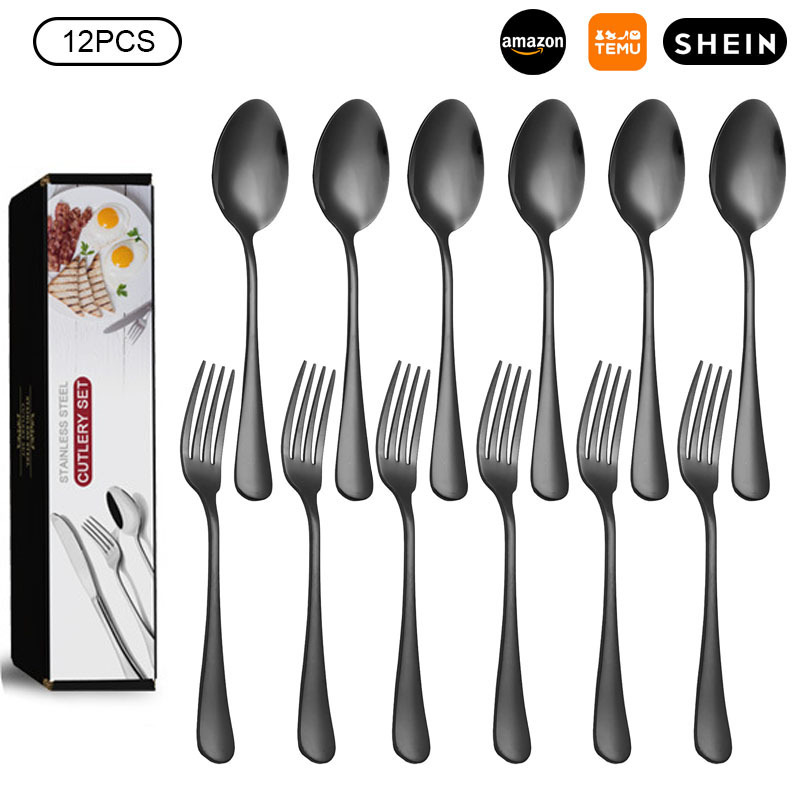 Cross-border Amazon 1010 Stainless Steel Tableware Pointy Spoon Fork suit Hotel Restaurant Home Steak Fork Soup Spoon