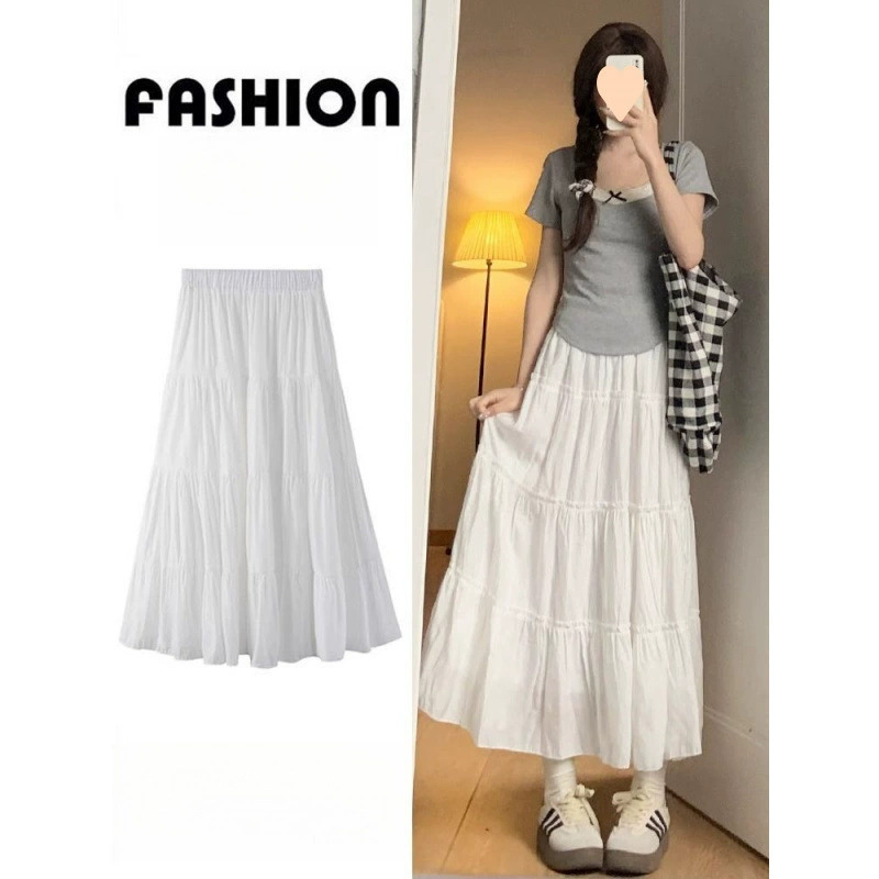 Белая юбка для женщин, лето 2025, новая высокая талия, утягивающая, средней длины, юбка-пачка для весны и осени, балетная юбка-тортик