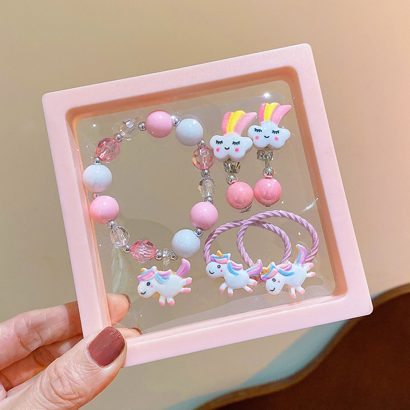 Children's Bracelet Bracelet Set Ice and Snow Princess Necklace Jewelry Little Girl Play Earrings Ring Small Gift Wholesale