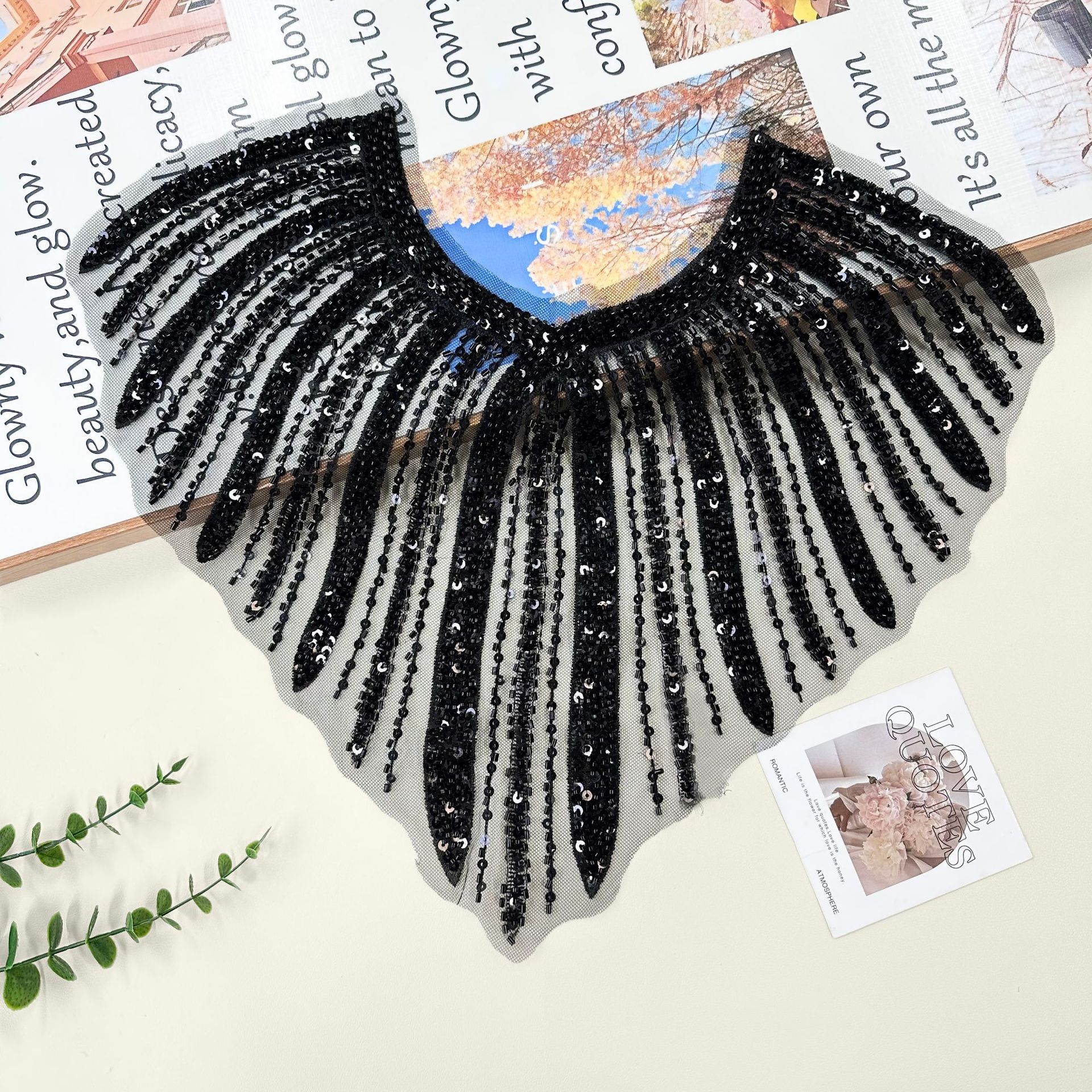 Sequin cuello de cuentas de tubo de bordilla accesorios de decoración de collar negro plata oro sequin cuello accesorios de collar de ropa transpirable image 5