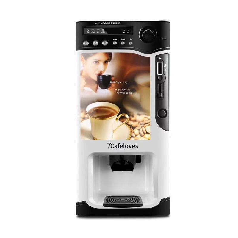 Máquina expendedora de café instantáneo comercial de sobremesa que funciona con monedas, con tamaños de tazas ajustables, máquina expendedora de café pequeño, té con leche y leche de soja