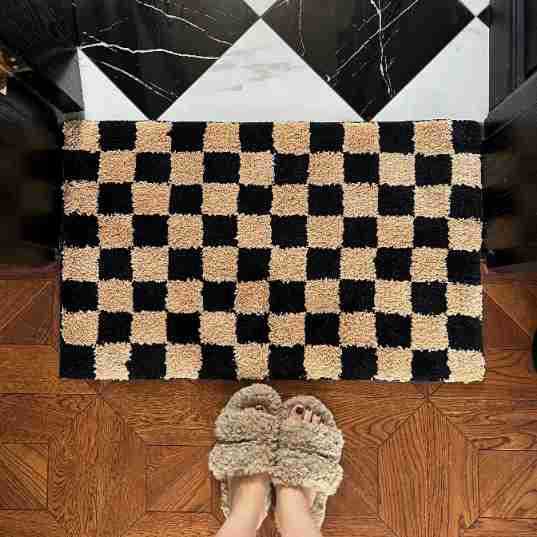 Alfombra de piso de baño anti-deslizante de seda negra y blanca, alfombra de piso de piso de baño doméstica de cachemira espesa