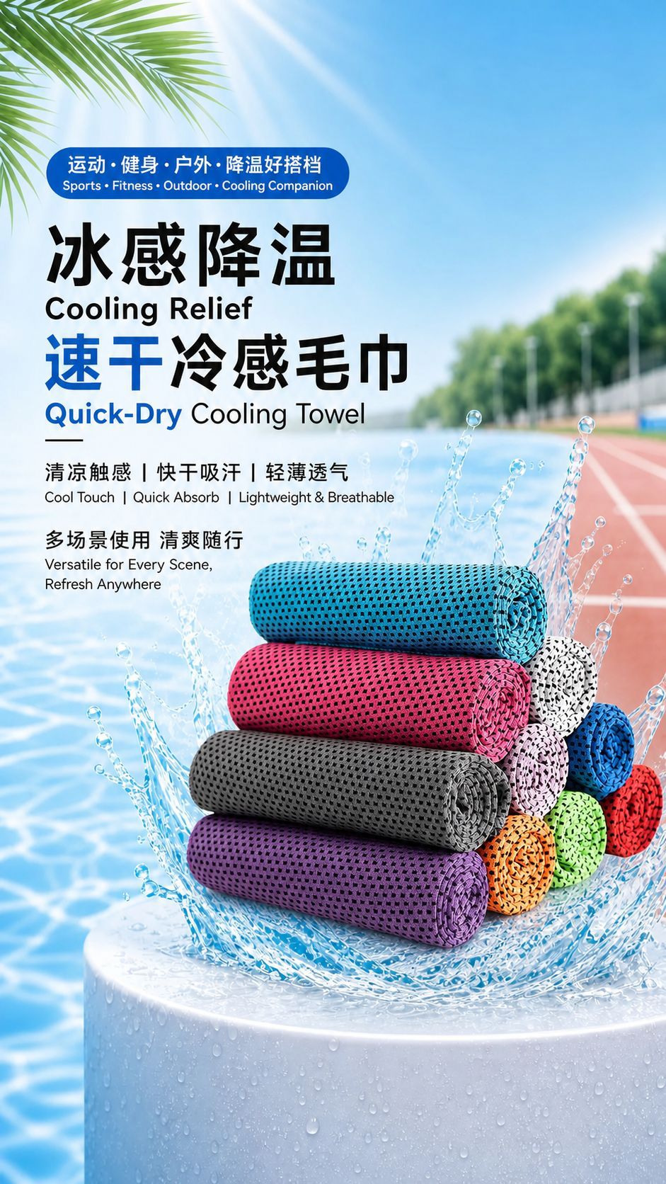 Cross-border sports cold-sensing quick-dry towels wholesale wristbands sweat-absorbent cooling towels outdoor running fitness sweat-wipe cooling towels