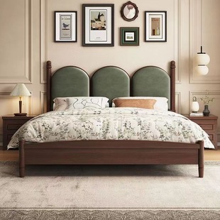 French Retro Upholstered Bed 1.5 Walnut Color Modern Simple Solid Wood Bed American 1.8 Double Master Bedroom Large Bed Wedding Bed