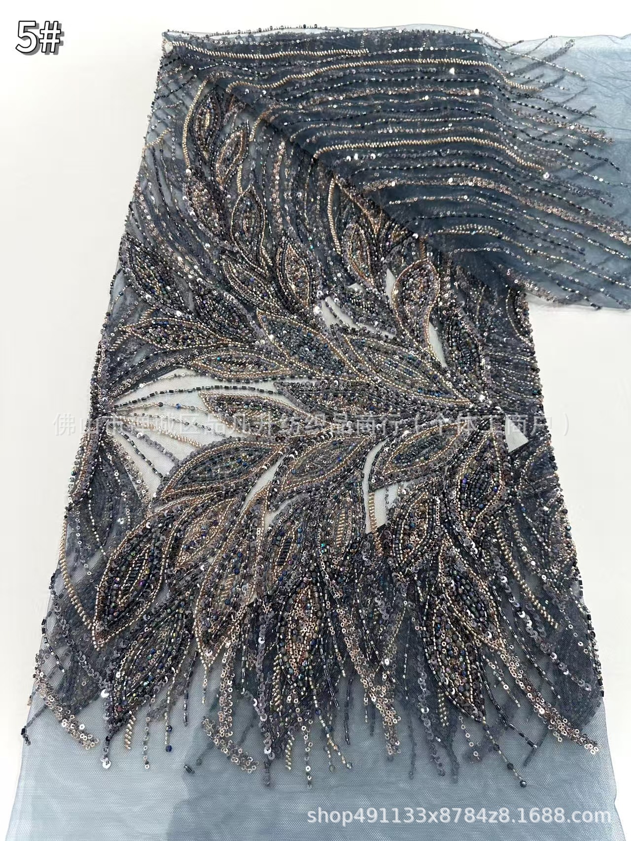 Tejido de flores tridimensionales industria pesada Tejido de bordado de perlas Tejido de bordado de sequilla Tejido de vestido de moda de alta calidad transfronterizo