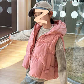 秋冬儿童羽绒棉马甲女童连帽加厚背心男童棉服宝宝坎肩中大童外穿
