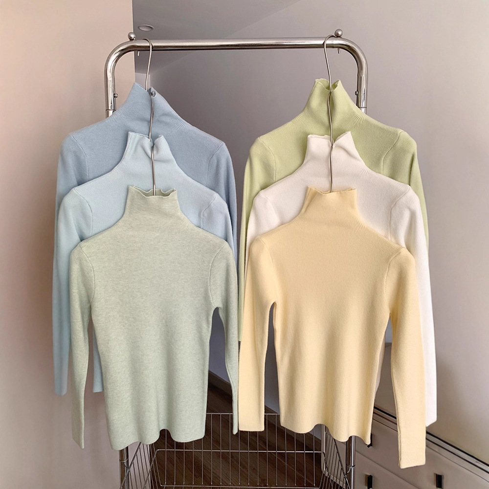 秋冬羊毛高领针织衫女套头软糯毛衣打底衫洋气奶黄色修身长袖上衣