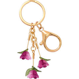 跨境外贸新品不锈钢垂坠郁金香花朵钥匙扣 汽车钥匙链男女包挂饰