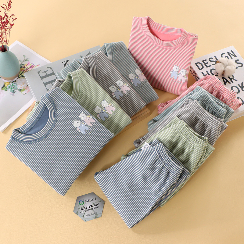 Autumn and Winter new boys' and girls' thickened warm autumn clothes long pants suit children's De velvet boneless thermal underwear suit