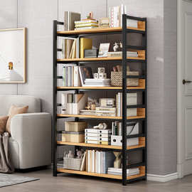 简易书架落地隔板置物架家用客厅铁艺收纳架展示架储物架钢木书柜