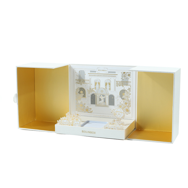Qixi regalo de San Valentín ilustración joyería caja de madera tridimensional talla de papel caja de anillo de diamante caja media caja de doble puerta personalización image 5