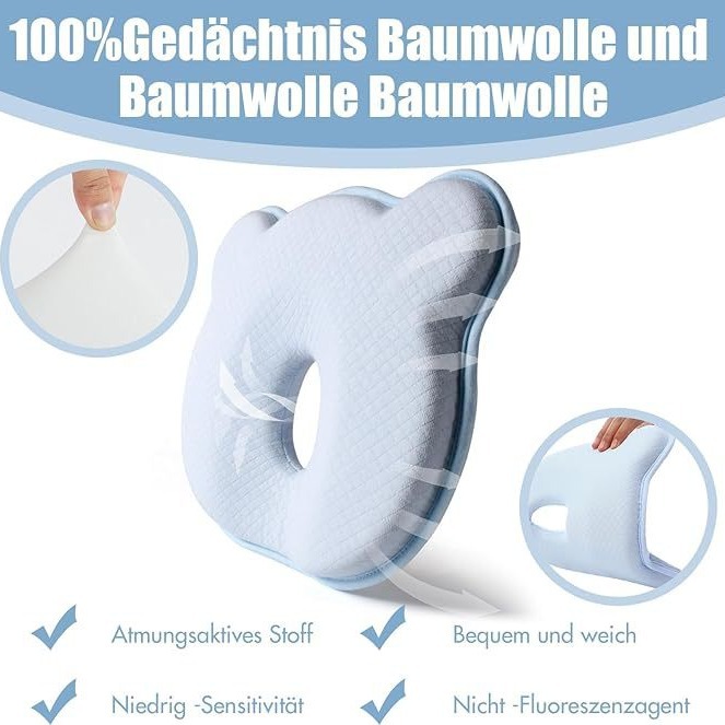 Bebé esponja almohada de memoria, almohada de forma de oso, cabeza antiplano, suave, cómoda y transpirable, Amazon.