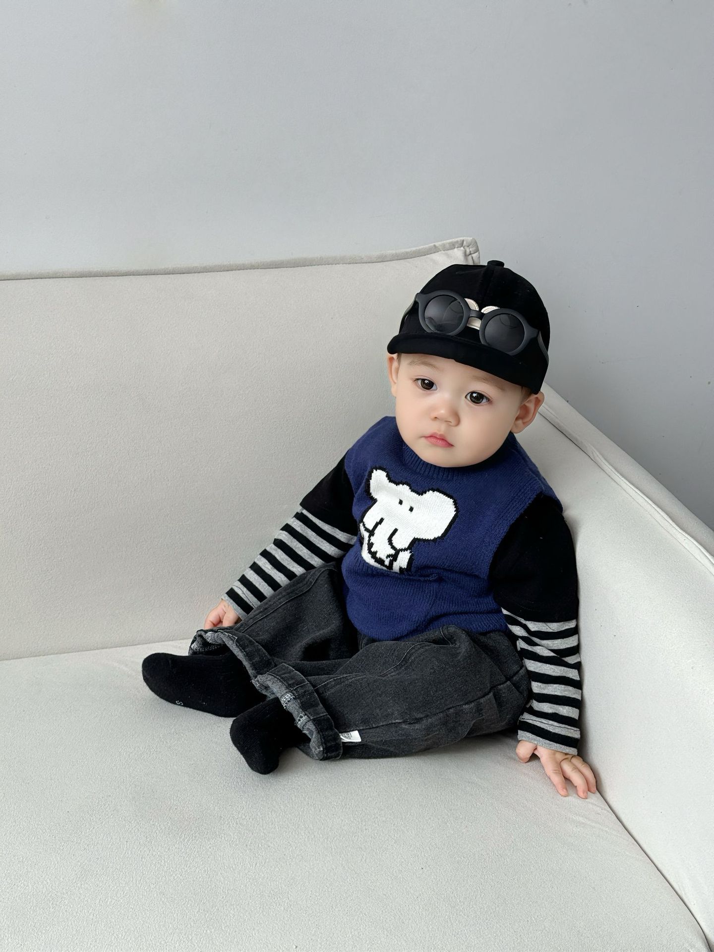 Bebé primavera guapo chaleco nuevo estilo extranjero niño super lindo chaleco de dibujos animados animal vestido de otoño bebé vestido de hombro