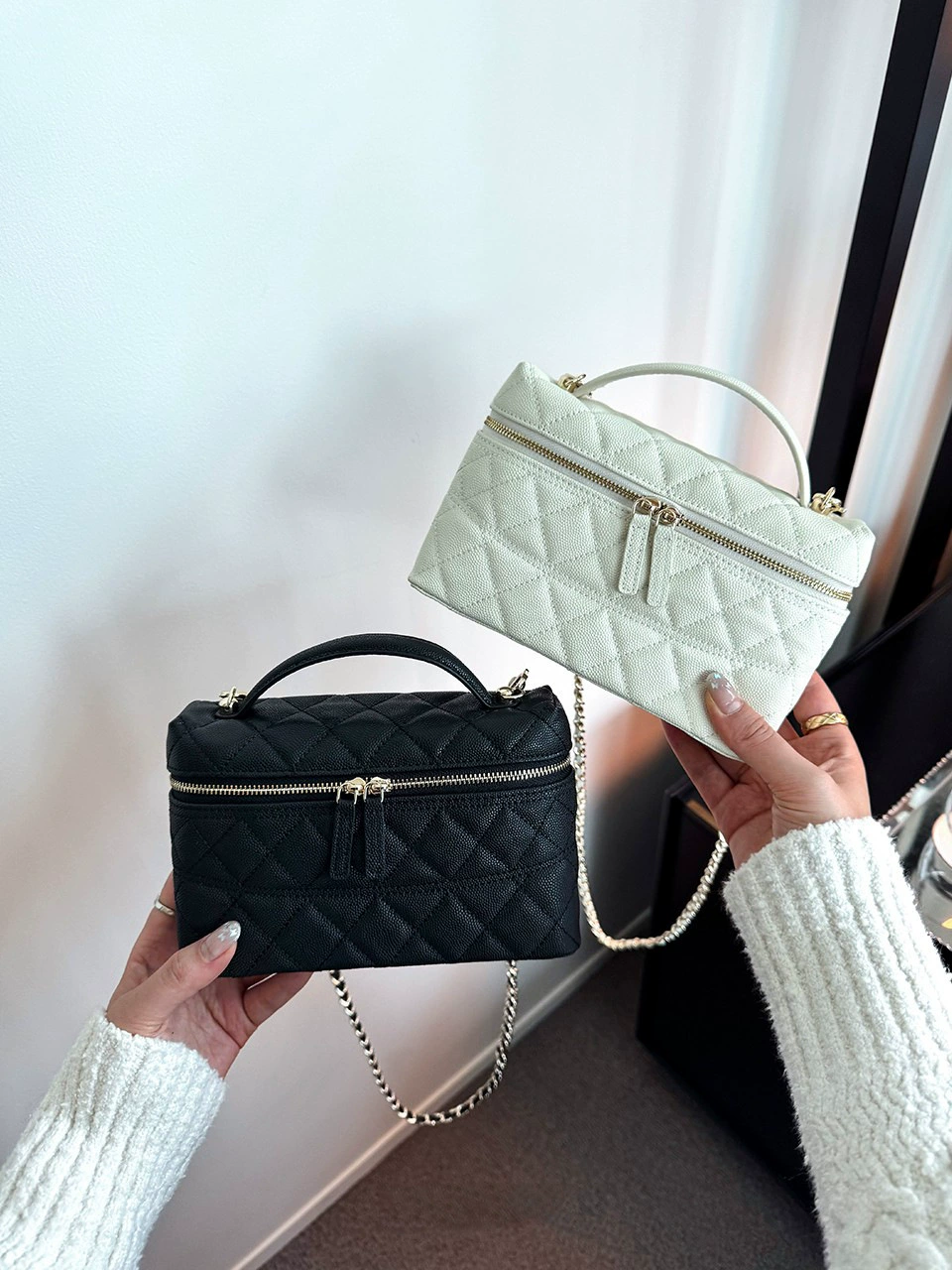 Ручная сумка через плечо в стиле Chanel, натуральная кожа, мини «ланч-бокс» 19×5×12 см, цепочка