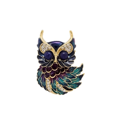 Cute Enamel Painted Owl Brooch Yaxa sancaqları - painted-owl-blue