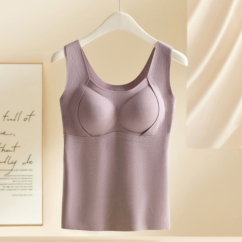 Otoño y invierno seda curado chaleco caliente de mujer cintura cojín de pecho integral sin usar sujetador más camisa de base gruesa camisa superior image 7