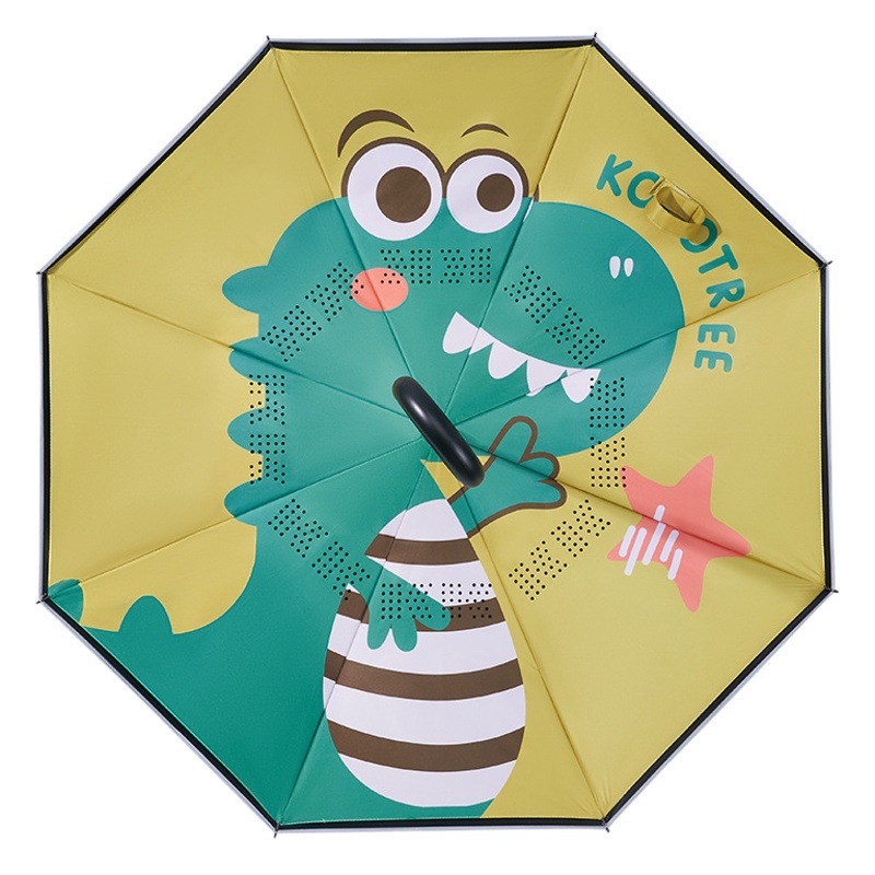 KK Tree Paraguas infantil niña niño lluvia inversa de doble uso bebé Escuela de jardín de infantes Paraguas de mango largo redondeado especial