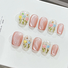 指尖時光|一秒甜心辣妹系列春日小清新氛圍感美甲短款手工穿戴甲